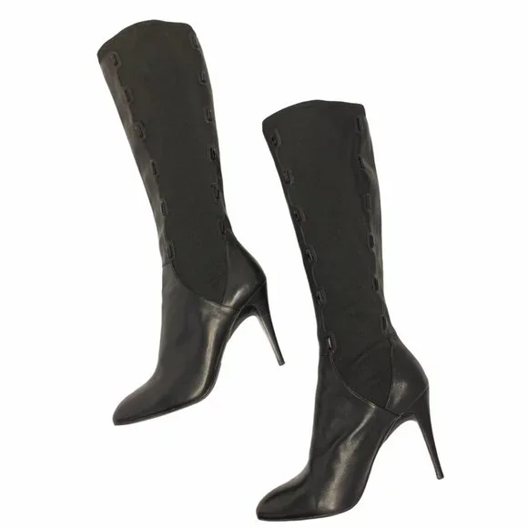 B Makowsky Leather Stretch High Heel Knee High 8.5 - Picture 2 of 9